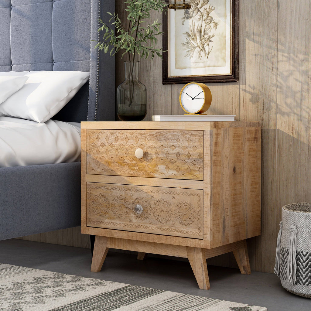 Solid Wood Nightstand (Set of 2) - Weathered Light Natural Tone Y81729