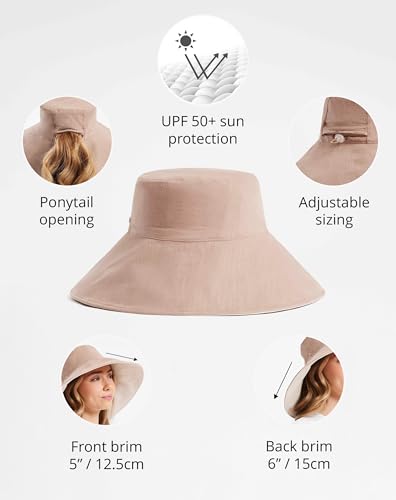 Women’s Ultra-Wide Cotton Linen Sun Hat UPF 50+ Packable Adjustable B24890