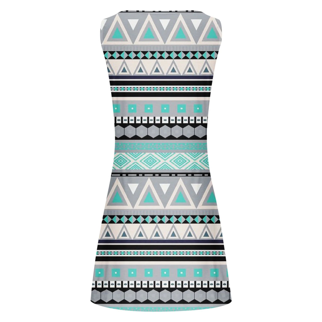 Sleeveless Crew Neck Boho Swing Dress K198815