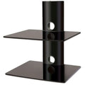 High Gloss Black Double Shelf Wall Mounted AV Component Shelving System with 2 Tempered Glass Shelves G455347