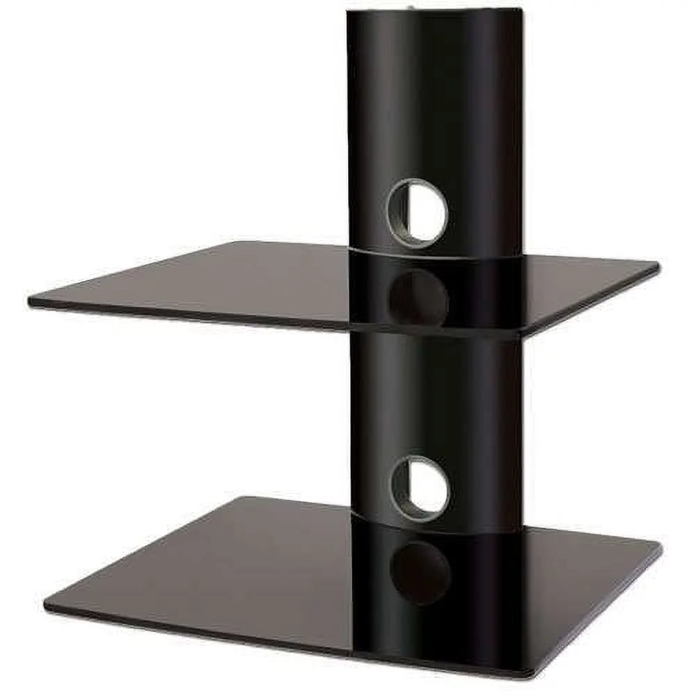 High Gloss Black Double Shelf Wall Mounted AV Component Shelving System with 2 Tempered Glass Shelves G455347