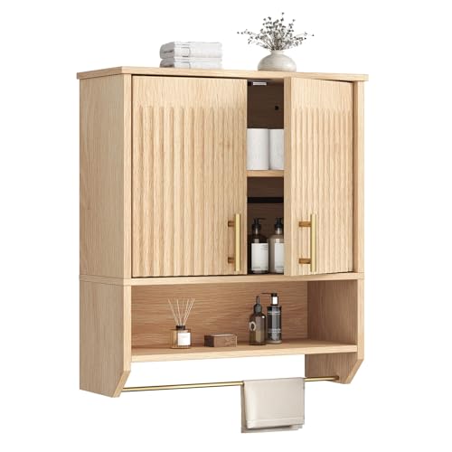 Fluted Bathroom Wall Cabinet with Towel Rack Y67959