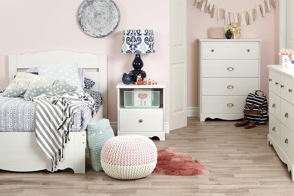 White Wash 6-Drawer Double Dresser with Metal Handles Q2978
