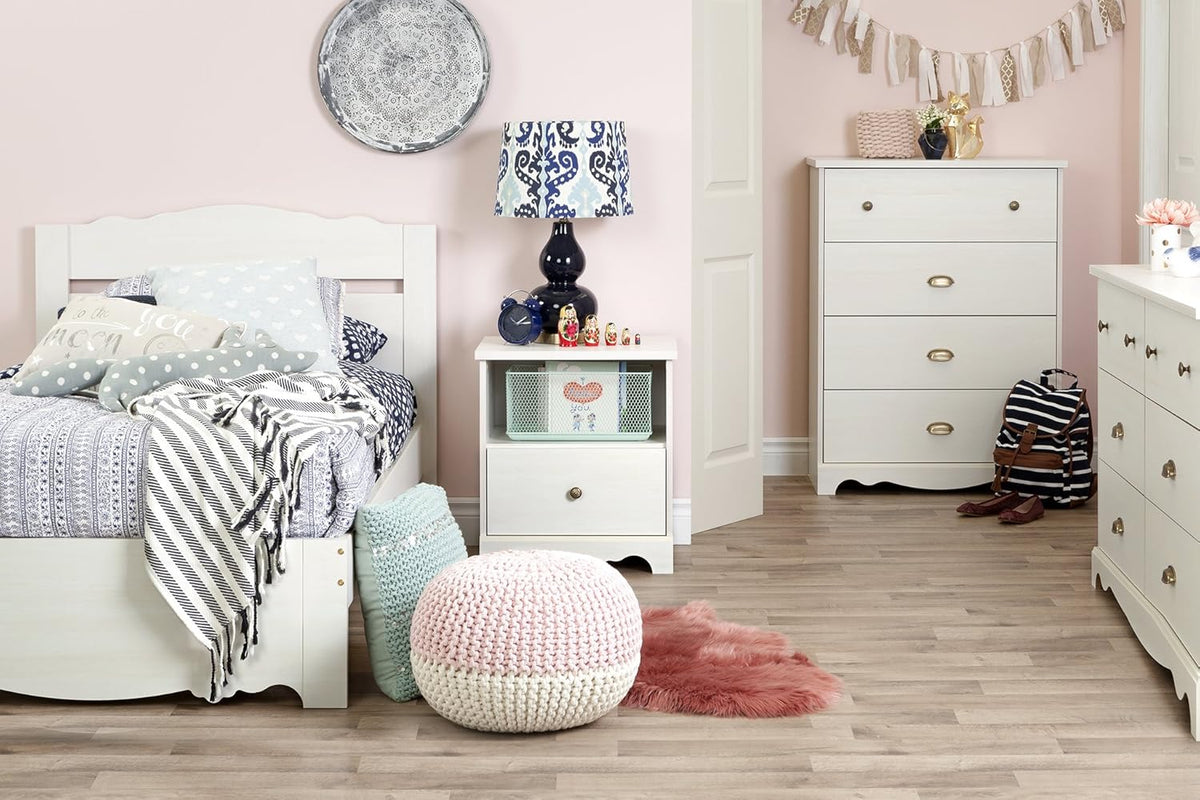 White Wash 6-Drawer Double Dresser with Metal Handles Q2978