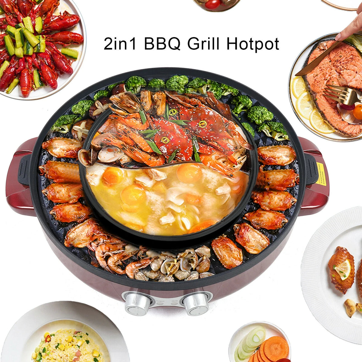 Portable Electric 2 in 1 Hot Pot Barbecue Grill Non-Stick W706