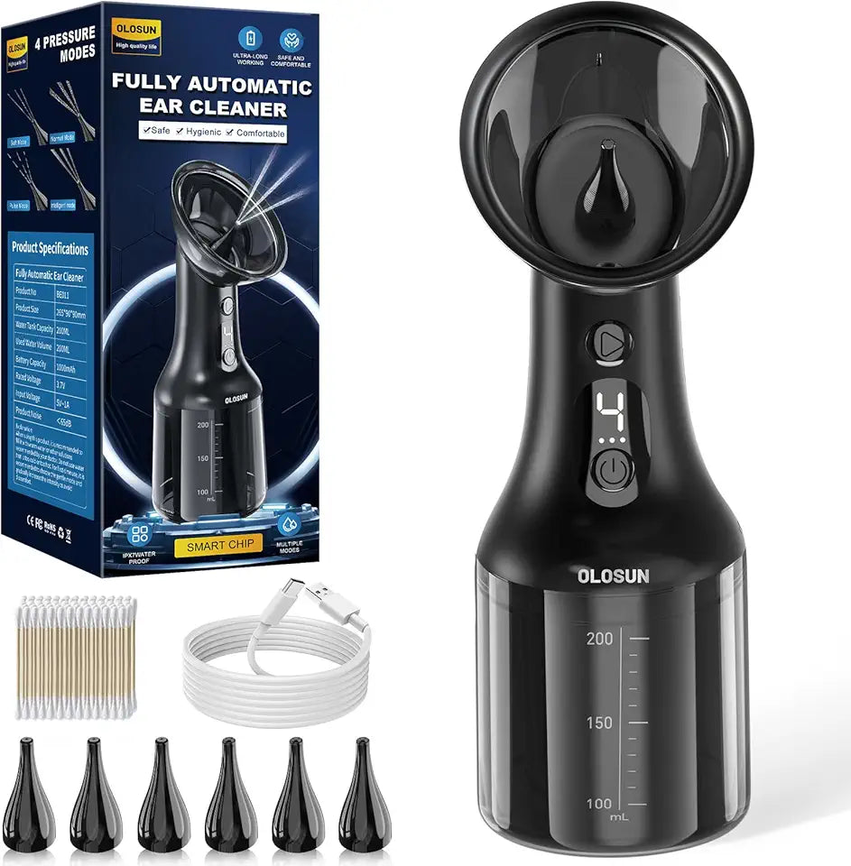 Black IPX7 Electric Ear Wax Removal Kit with 4 Water Pressure Levels T948
