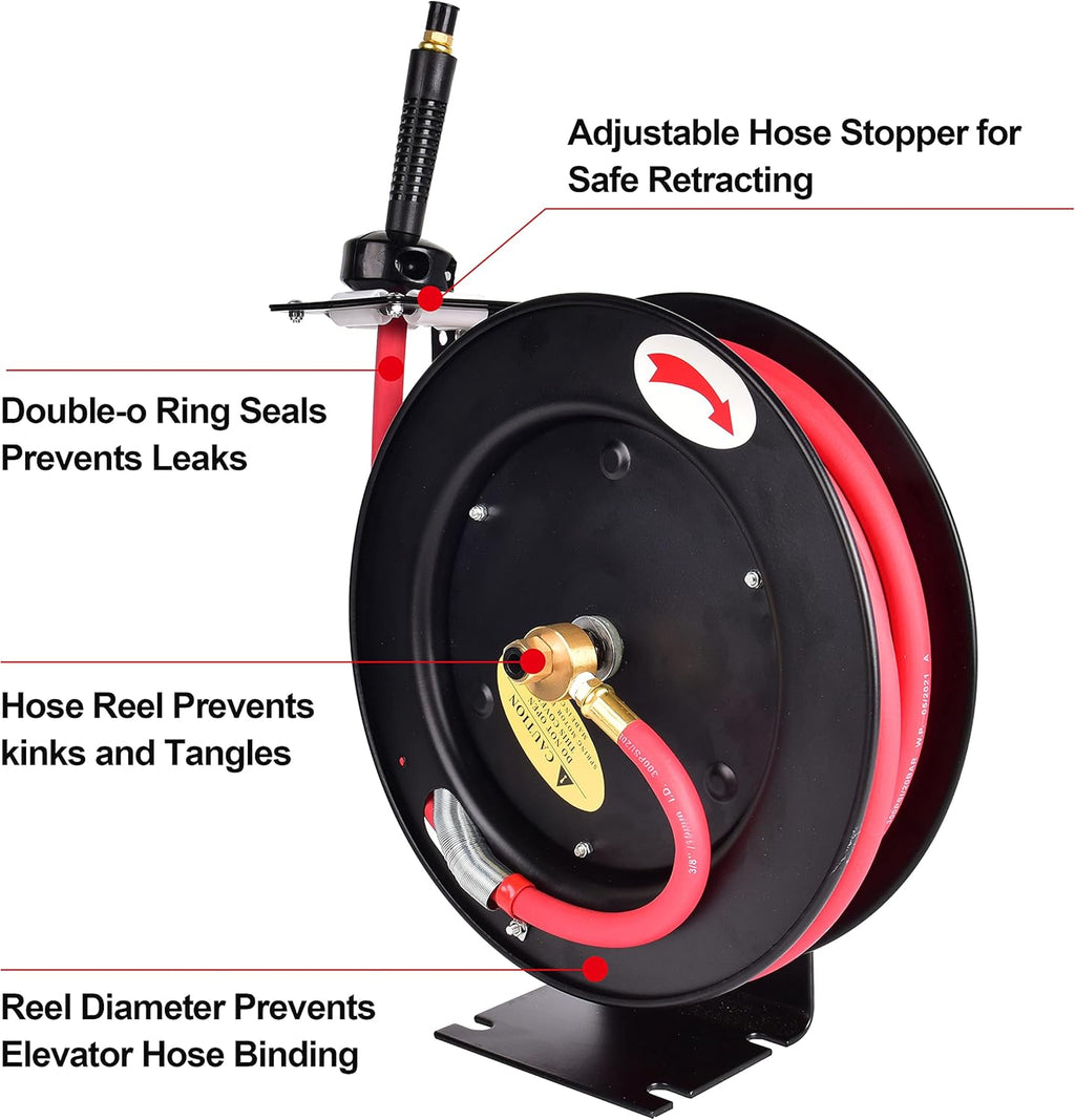 3/8 in x 25 ft Retractable Air Hose Reel, Wall Mount, 300 PSI, Pack of 2 T125502
