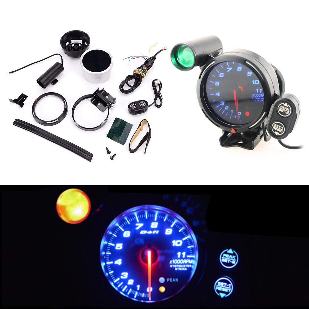 12V 3.75 Inch 11000 RPM Blue LED Tachometer Gauge Kit with Shift Light M9133