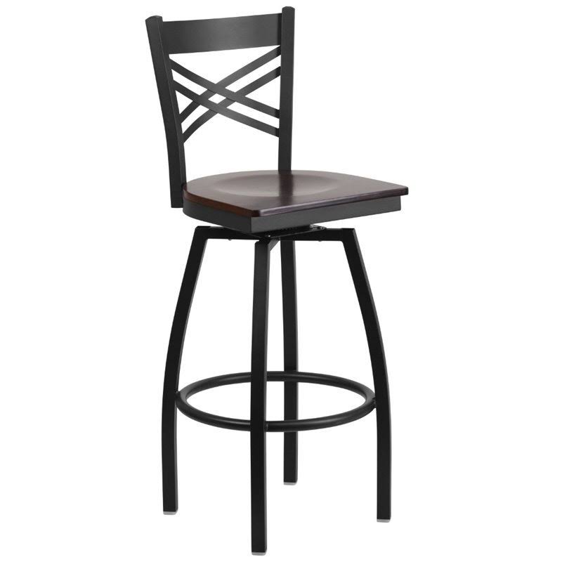 Black and Walnut Metal Swivel Bar Stool I397