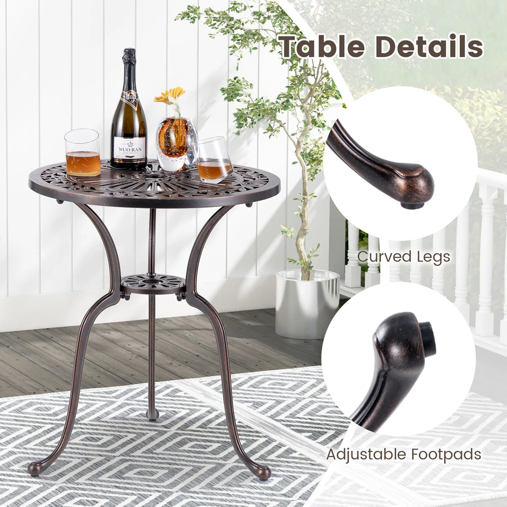 24 Round Cast Aluminum Patio Bistro Table with Umbrella Hole B494