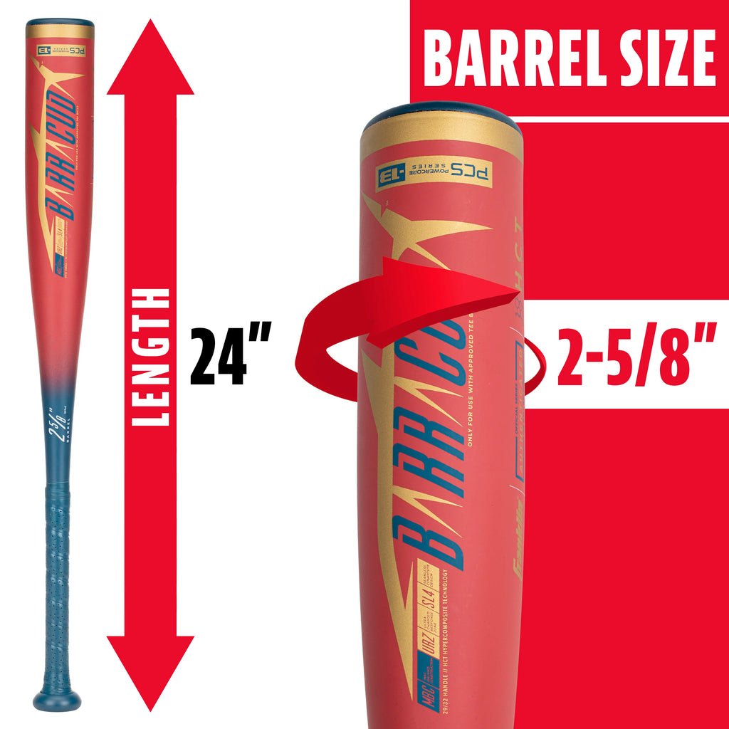Kids Baseball Teeball Bat - 24 Inches 11oz - 2 5/8 Inch Barrel - Red Q3529