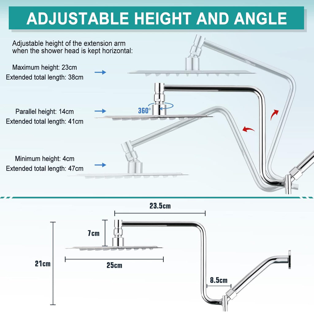 Chrome Rainfall Shower Head with Handheld Combo, Stainless Steel, Brass Holder, Extra Long Hose W88915