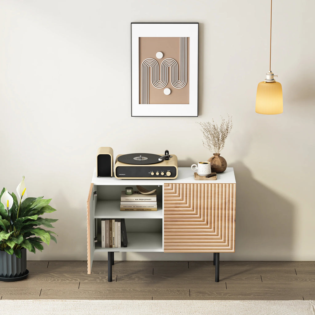 Mid Century Poplar Wood Sideboard Buffet Cabinet with Doors Q43431