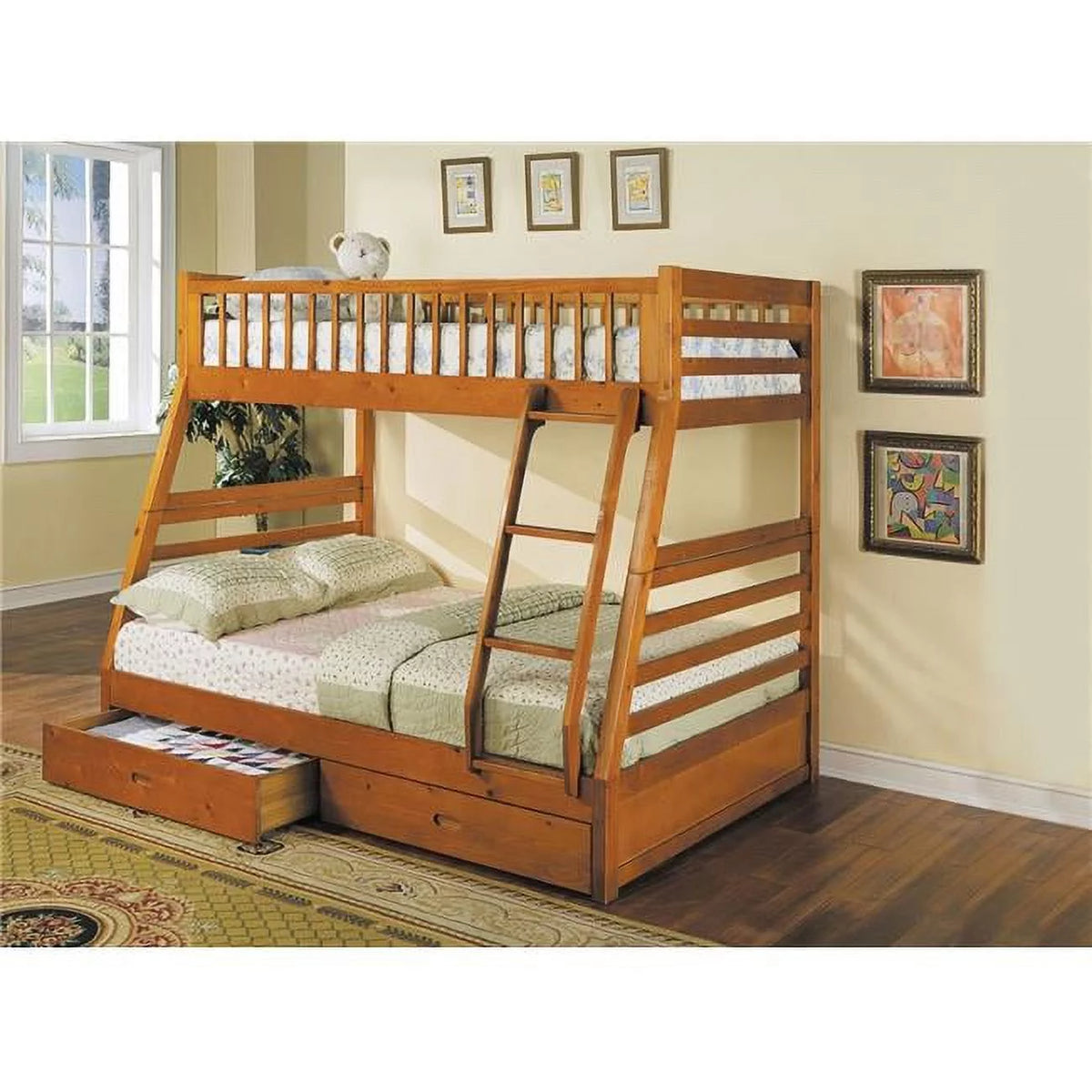 Espresso Pine Wood Twin Over Full Bunk Bed N946