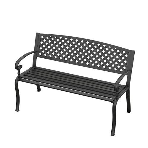 50” Metal Outdoor Garden Bench with Armrests and Backrest N544