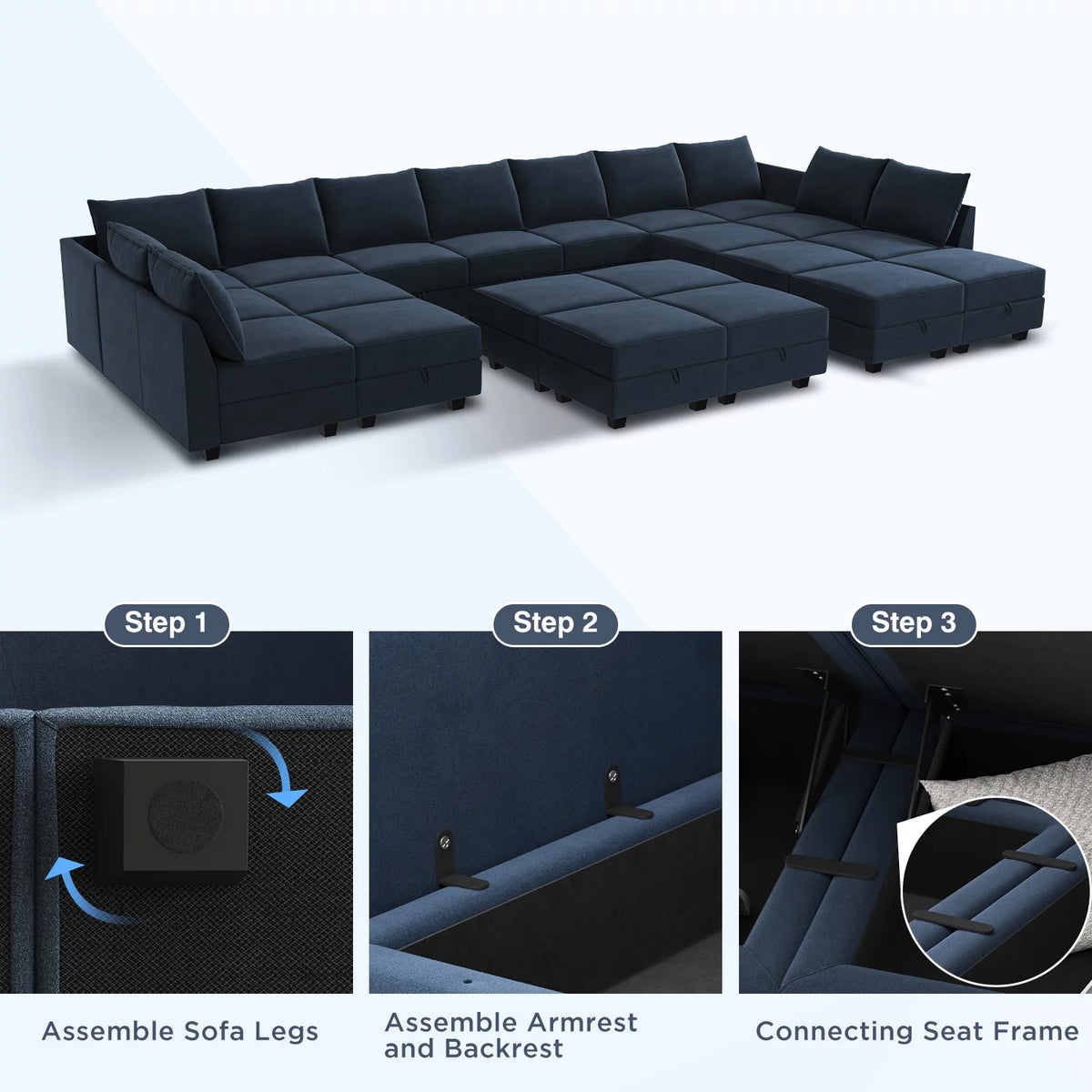 Navy Blue Velvet Sofa Sleeper T295014