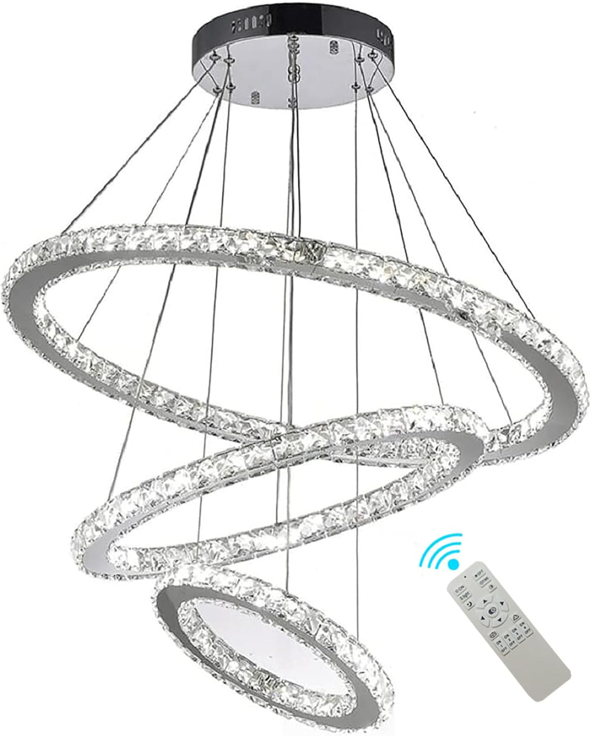 Modern K9 Crystal Chandelier LED Dimmer 3 Ring Ceiling Pendant Light N269
