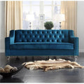 Navy Blue Velvet Button Tufted Sofa X609