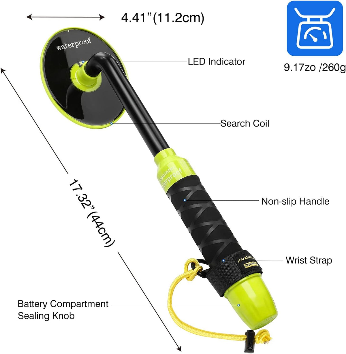 Waterproof Metal Detector 100 Feet Underwater Metal Finder Pinpointer Pulse Indicator R339159