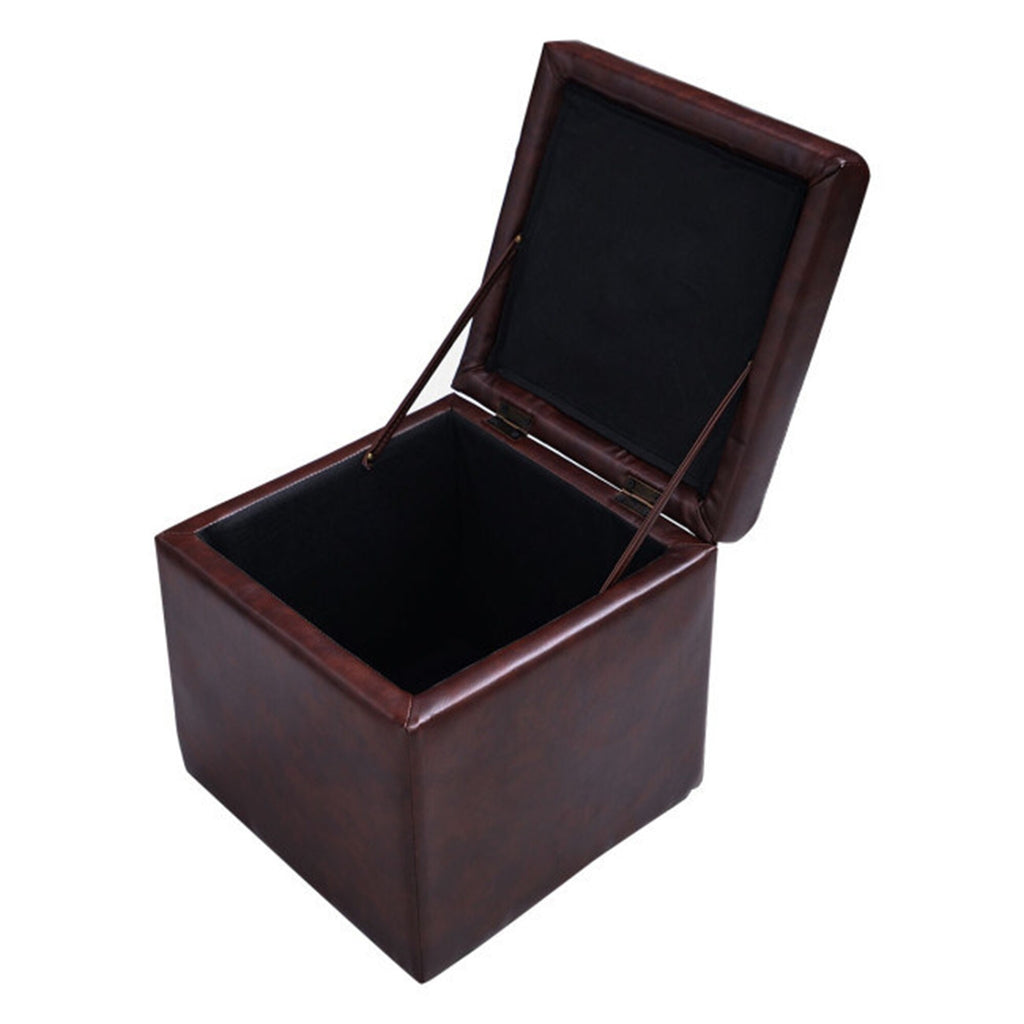 Brown Ottoman Pouffe Storage Box Footstool 16 Inch S6718