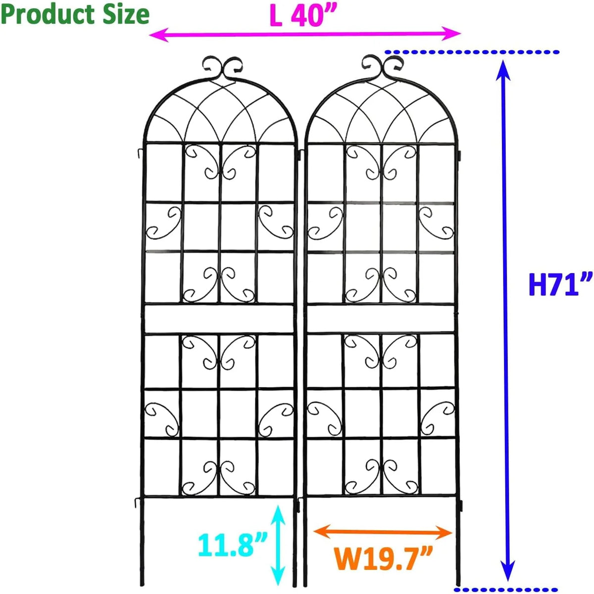 2 Pack Large Heavy Duty Rustproof Black Iron Plant Trellis L602