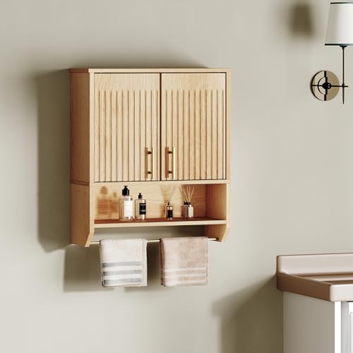 Fluted Bathroom Wall Cabinet with Towel Rack Y67959