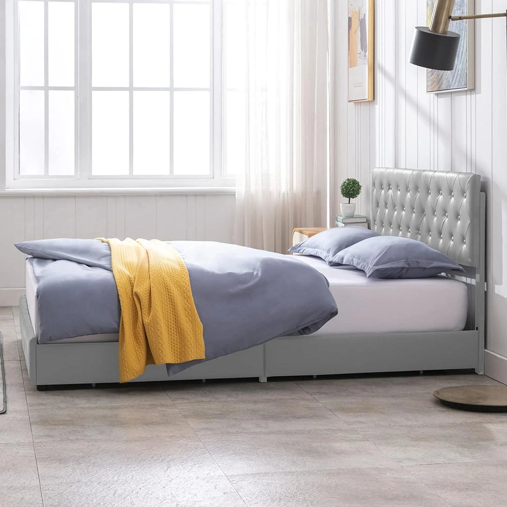 Upholstered California King Platform Bed Frame with 4 Storage Drawers N2627