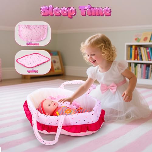 12" Baby Doll Playset with Carrier Bassinet, High Chair, Clothes & Accessories R78607