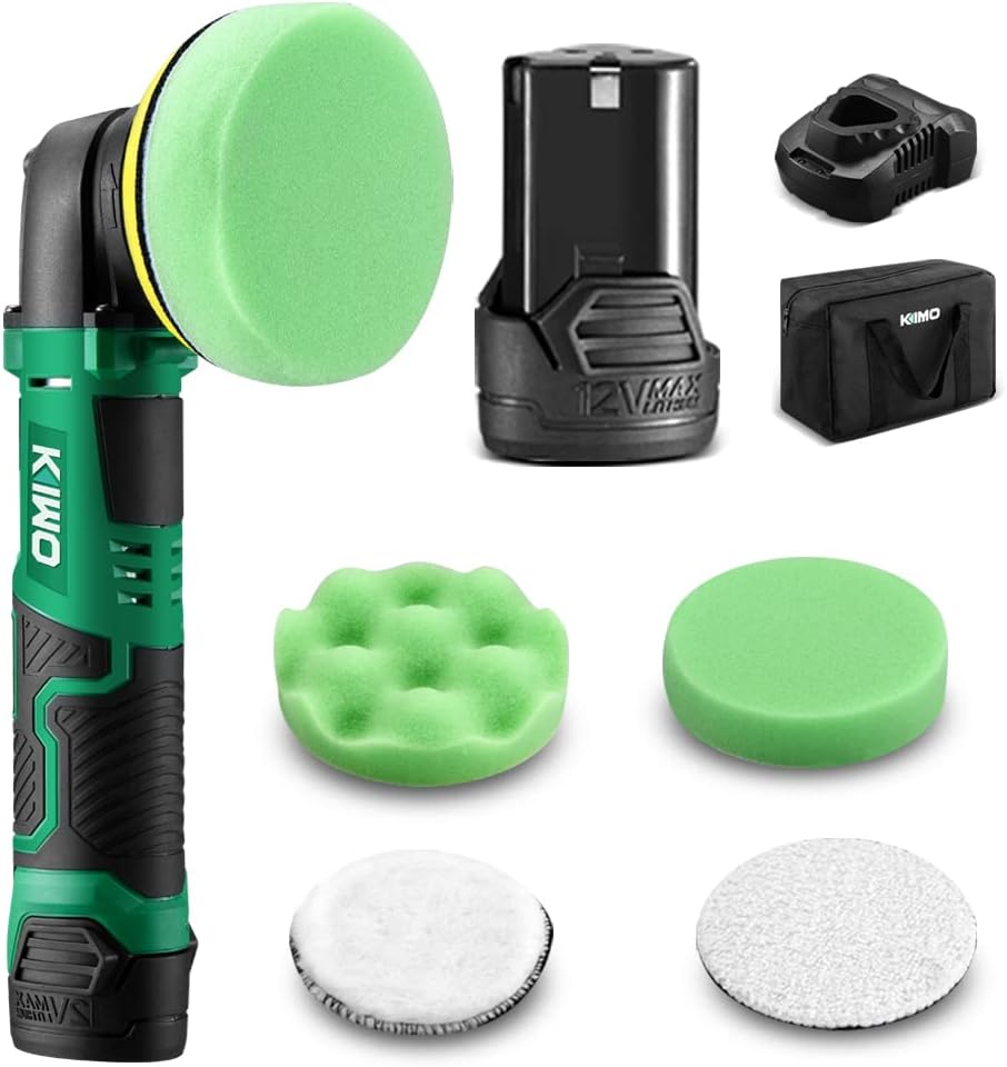 12V 3" Cordless Car Buffer Polisher Kit with 2.0Ah Battery and 4 Polishing Pads B250