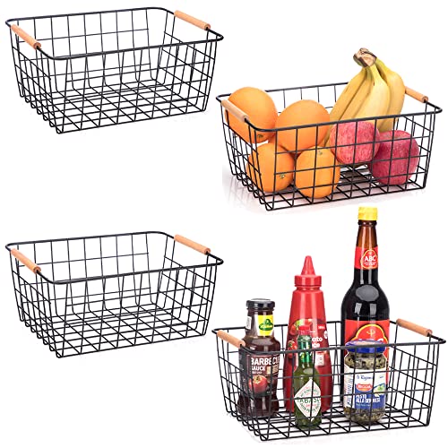White Wire Baskets with Wooden Handles Set of 2 V34931