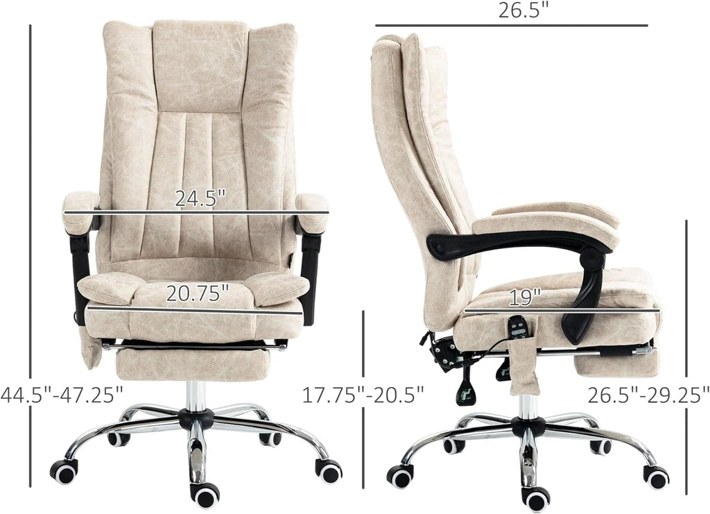 Cream White Microfiber High Back Office Chair with Massage and Footrest R143518
