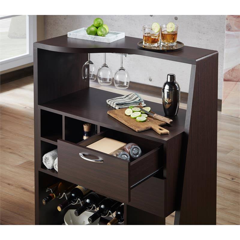 Walnut 2-Drawer Wood Mini Bar U35079
