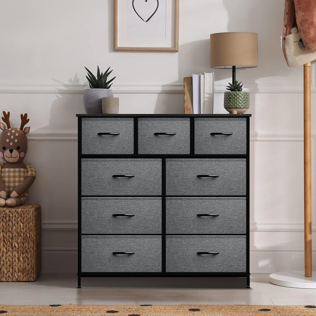 Black 9 Drawer Fabric Storage Dresser D165