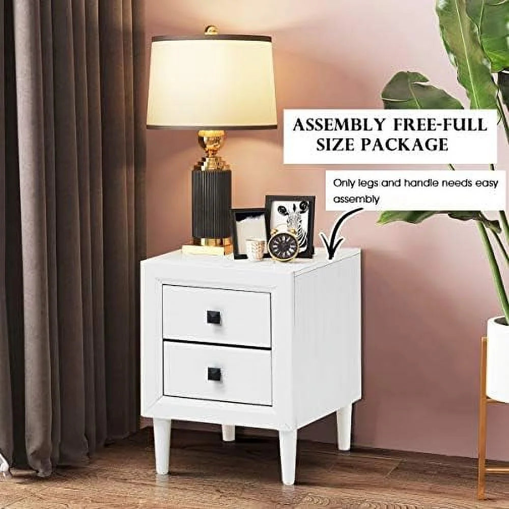 Set of 2 Grey 2-Drawer Nightstand with Solid Wood Legs O275275