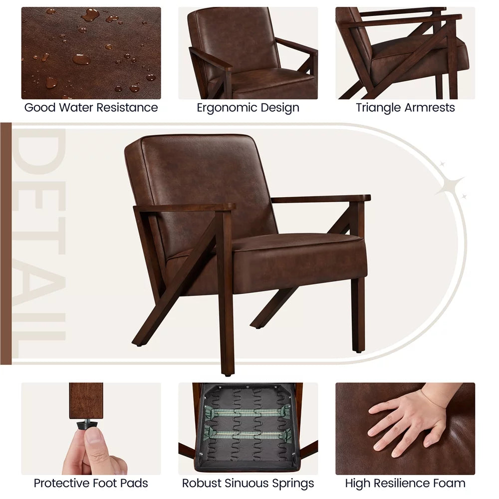 Faux Leather Accent Chair with Wood Legs Y34854