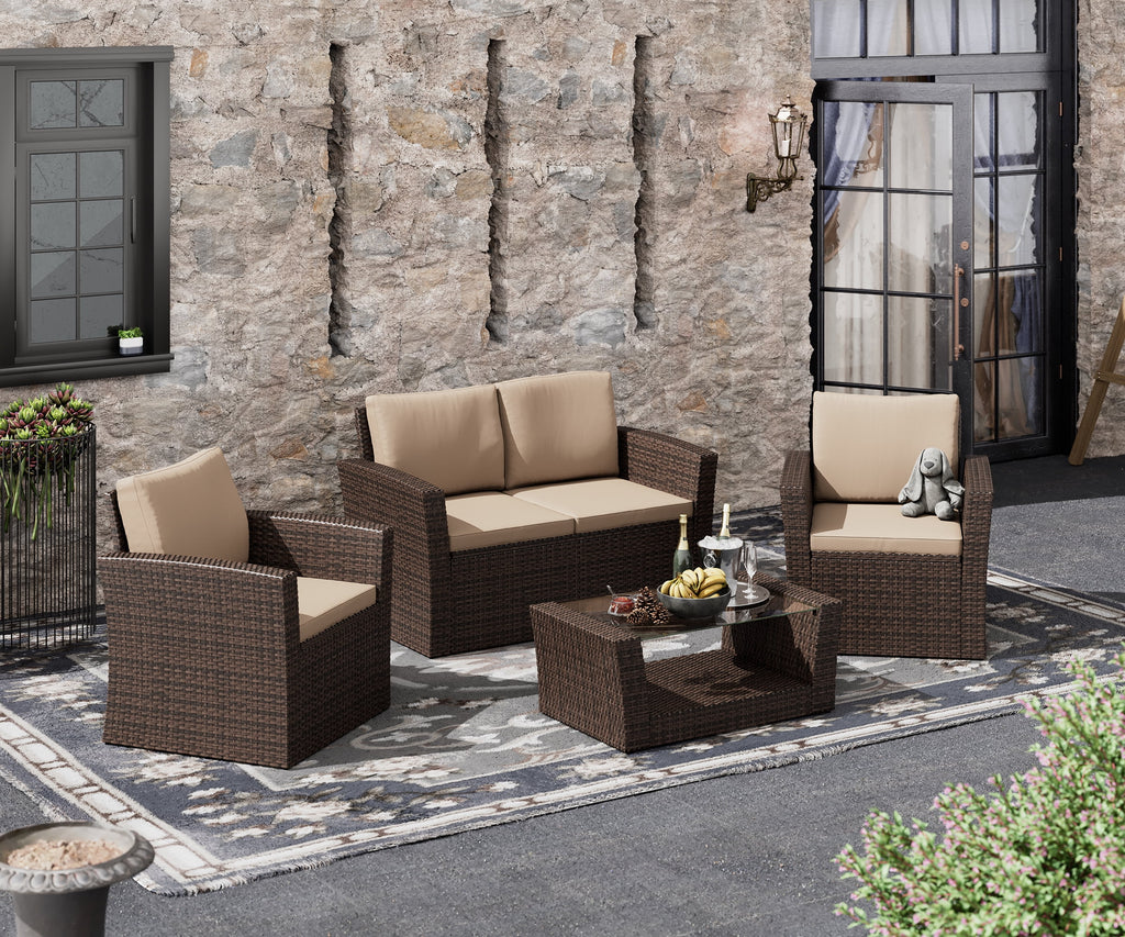 4 PCS Rattan Wicker Patio Conversation Set Q11590