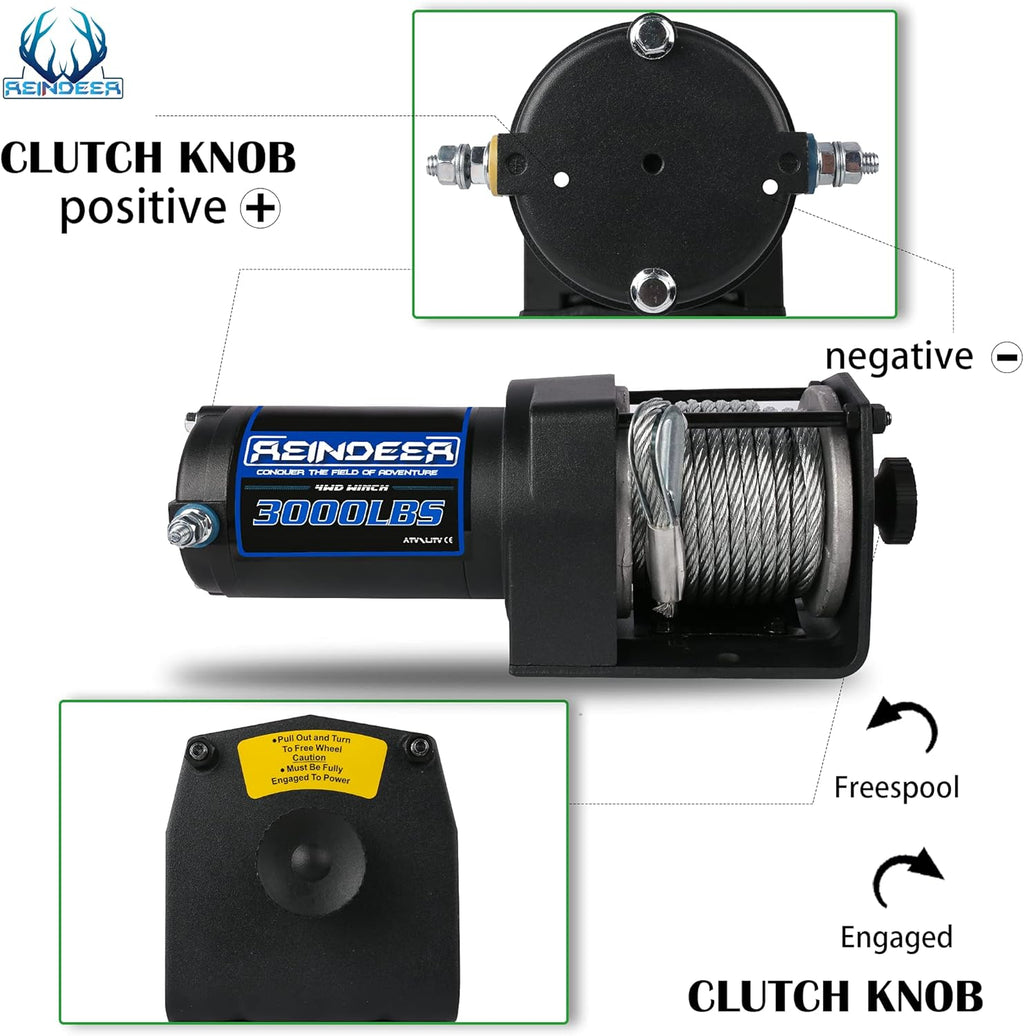 12V 3000 lb Electric Winch Kit with Steel Cable Wire Rope Waterproof IP67 Wireless Remotes S87175