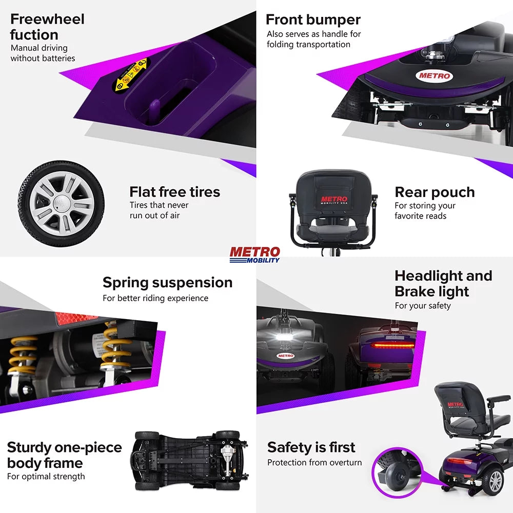 4 Wheel Purple Mobility Scooter with Detachable Basket M399615