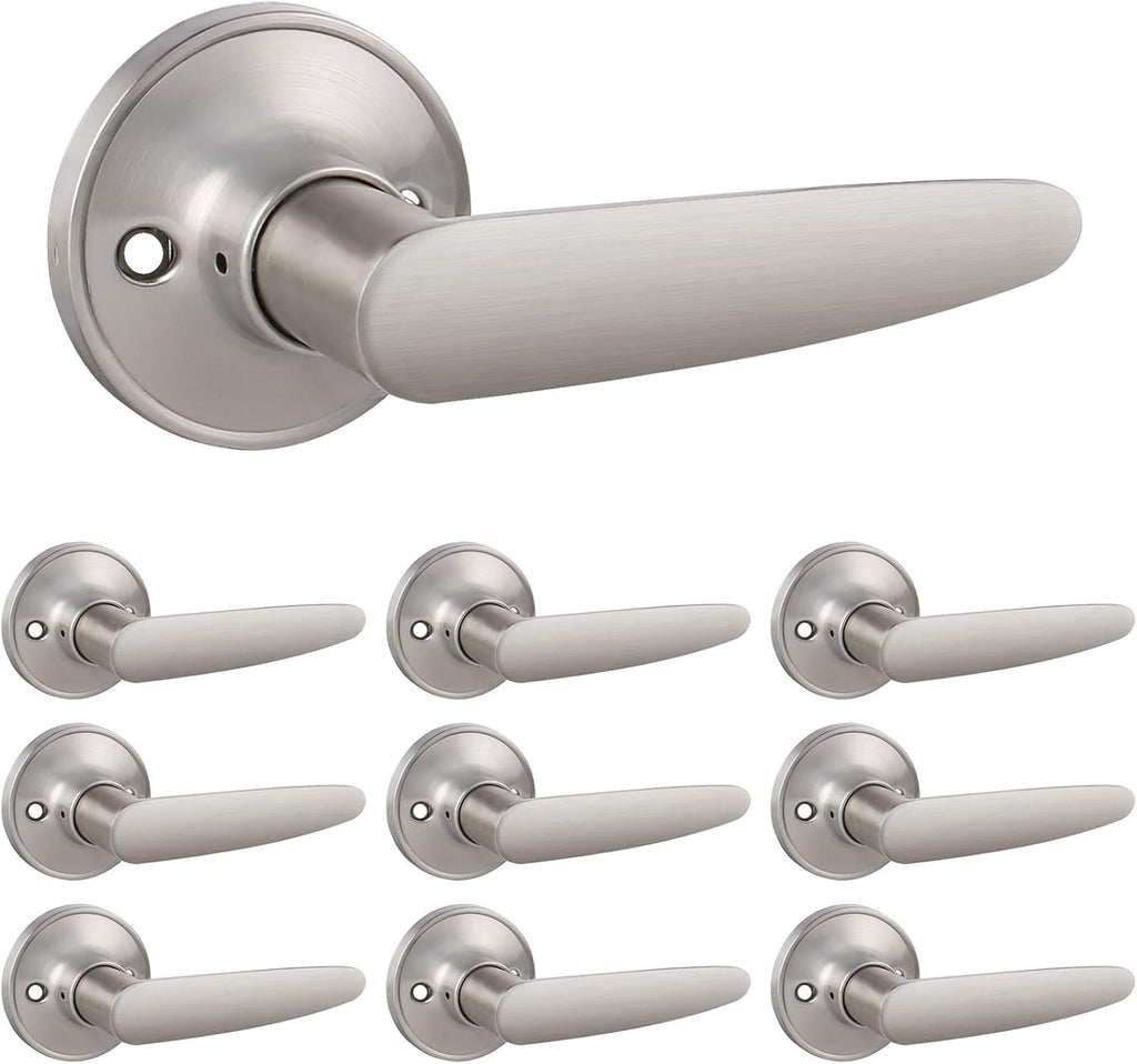 5 Pack Satin Nickel Door Levers Straight Handle Keyless Non-Locking Pull/Push C373543