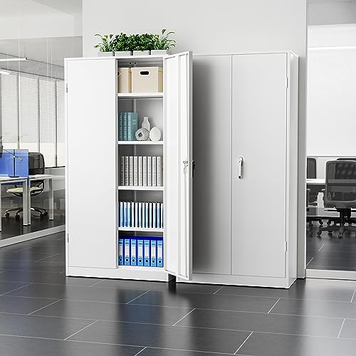 72” Black Metal Storage Cabinet with 2 Doors and 4 Adjustable Shelves B2692
