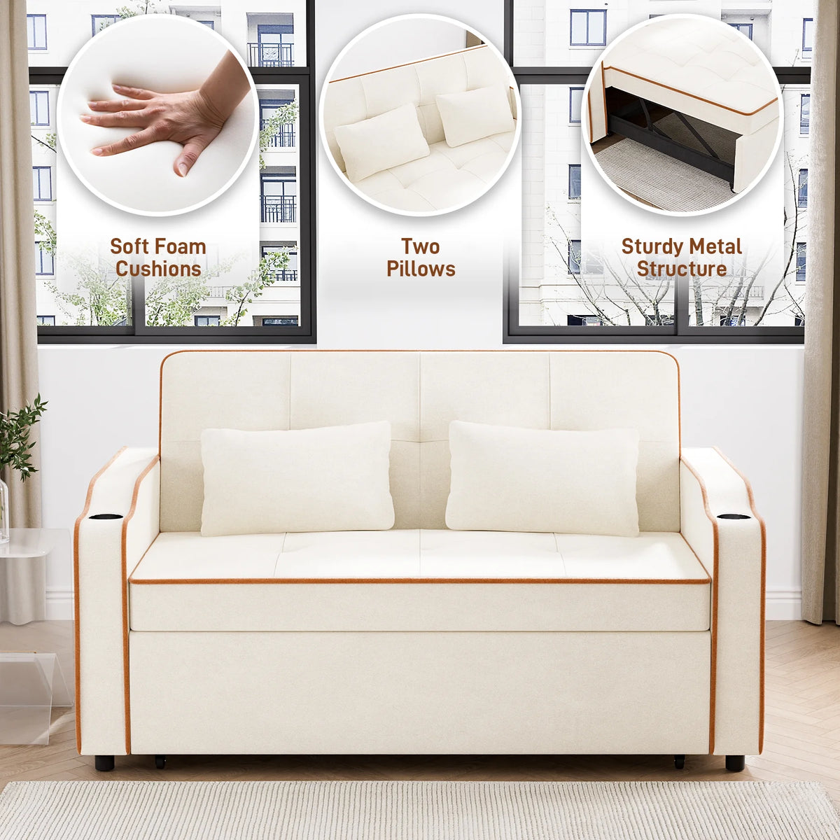 3 in 1 Convertible Sleeper Sofa Couch with Pullout Bed A793465