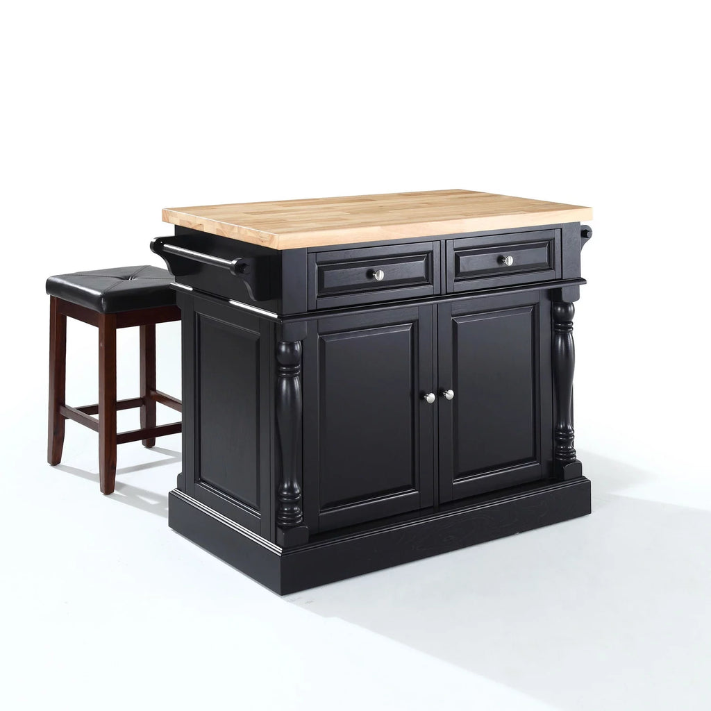 Wood Kitchen Island with Square Stools in Black G362