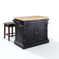 Wood Kitchen Island with Square Stools in Black G362