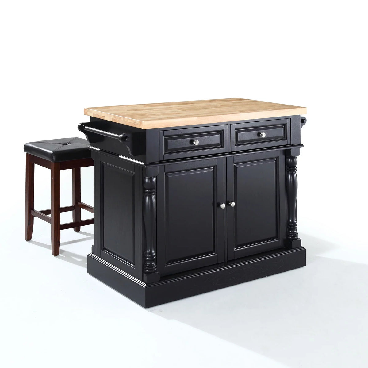 Wood Kitchen Island with Square Stools in Black G362