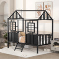 Black Metal Twin Low Loft Bed with House-Shaped Roof and Window P597947