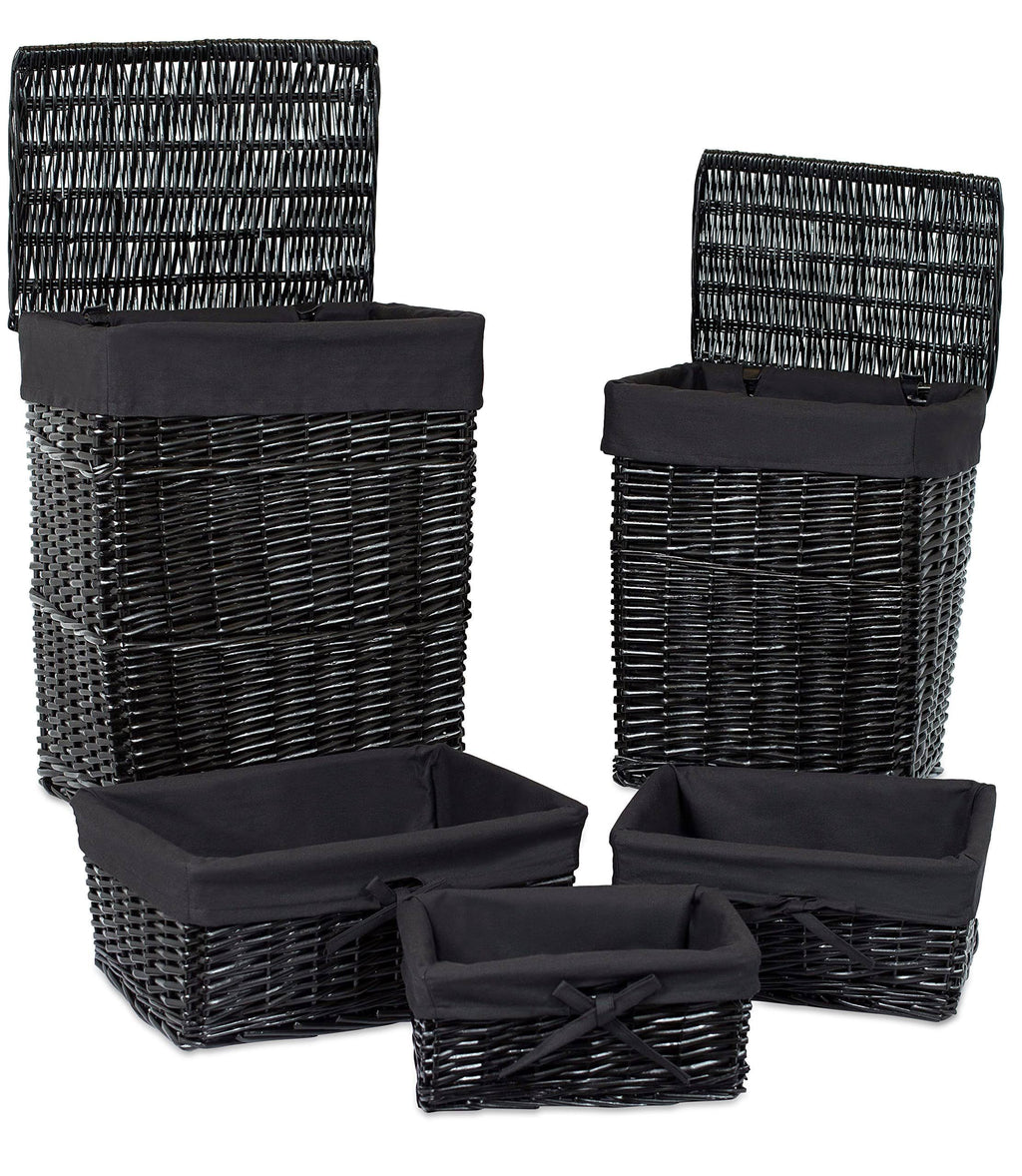 Woven Willow Baskets with Liner, Set of 5, Rectangular Storage Bins with Lids A166376