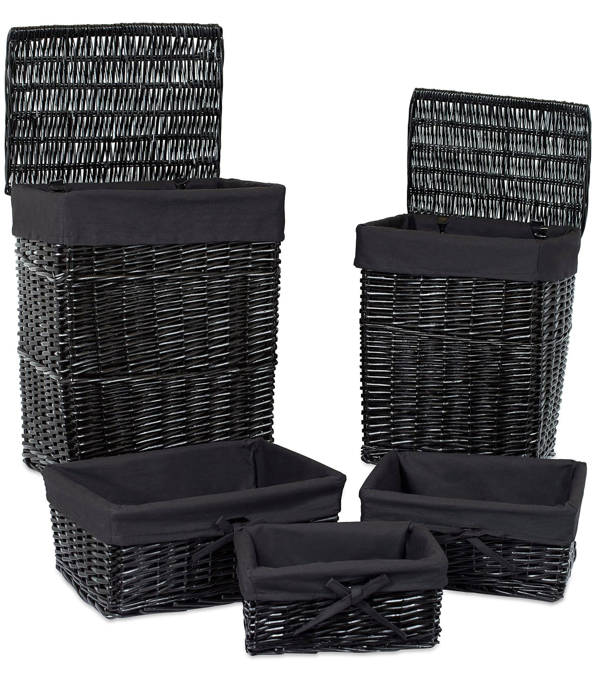 Woven Willow Baskets with Liner, Set of 5, Rectangular Storage Bins with Lids A166376