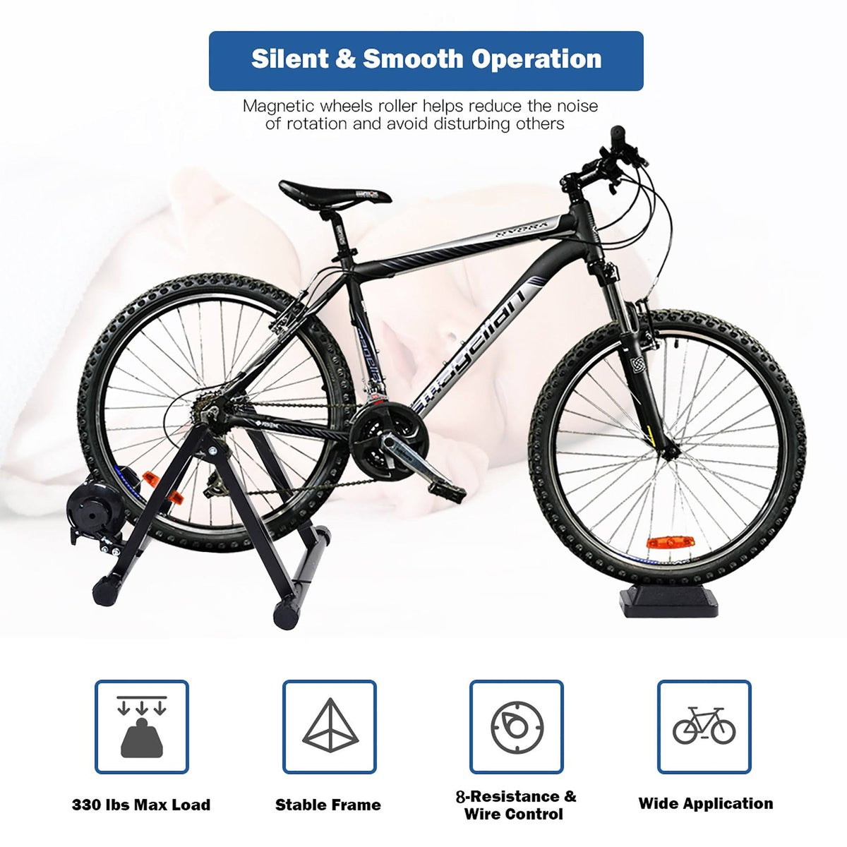 Magnetic Indoor Bicycle Trainer Exercise Stand 8 Levels - Black Y51274