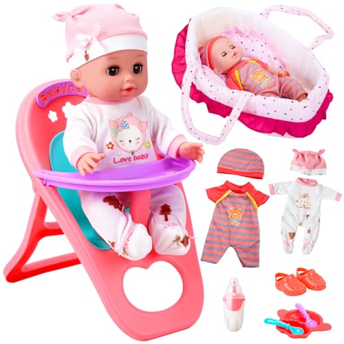 12" Baby Doll Playset with Carrier Bassinet, High Chair, Clothes & Accessories R78607