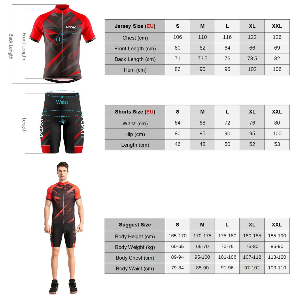 Men Cycling Jersey Short Sleeve Bike Shirt and Padded Shorts Bicycle Clothing Suit I51265